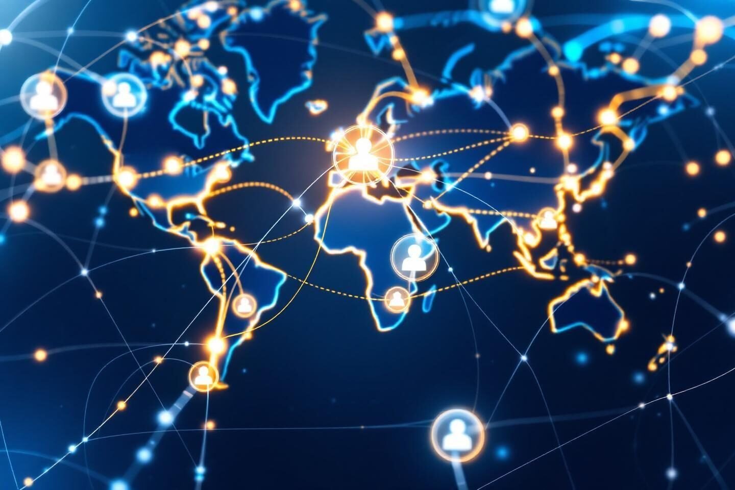 Carte du monde avec des connexions num&eacute;riques et points lumineux