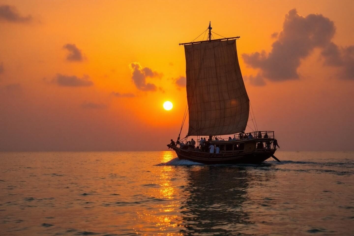 Que faire à Zanzibar ? Les meilleures activités et lieux incontournables Bateau à voile naviguant sur mer orangée à l'aube