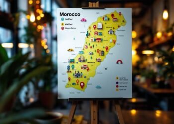 Illustrated map of Morocco showing different taxi service locations