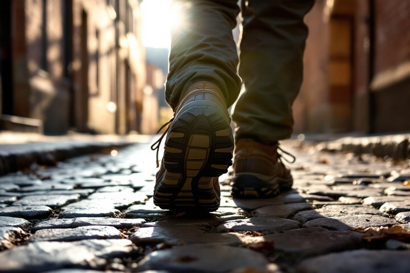 Complete guide to travel around Morocco with KiwiTaxi : airports, cities, and hotels Close-up of hiking boot stepping on old cobblestone path