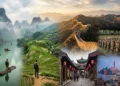 Composite image showcasing China's natural beauty and cultural heritage sites