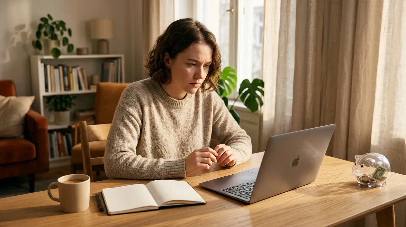 Travelpayouts : meilleure plateforme d'affiliation voyage Femme concentrée travaillant sur un laptop à son bureau