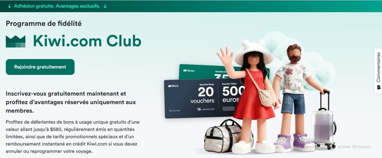 Tarifs promotionnels spéciaux et crédit Kiwi.com immédiat