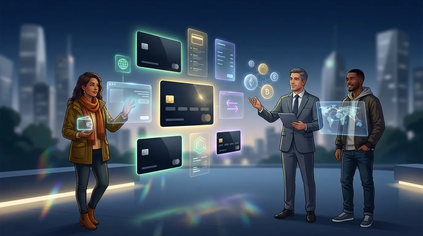 Yesim travel eSIM review : costs, coverage & speed Three people discussing digital payment cards and cryptocurrency technology